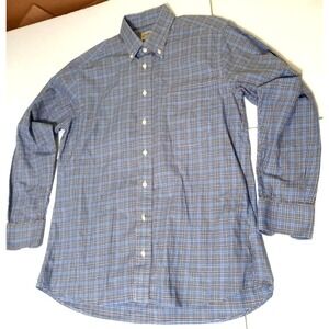 Gitman Bros L Large Long Sleeve Button Shirt Blue Houndstooth Plaid USA